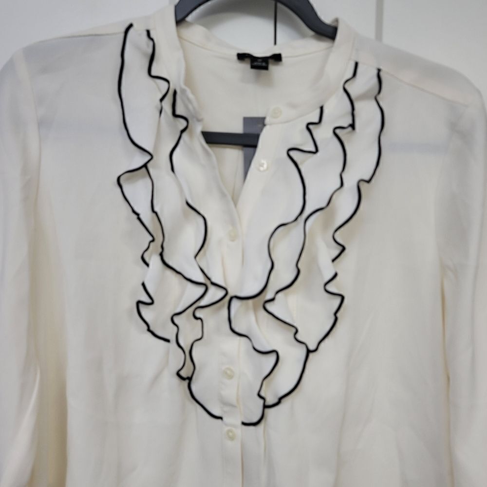 Ann Taylor frill button-down long sleeve blouse, MP - Picture 5 of 8